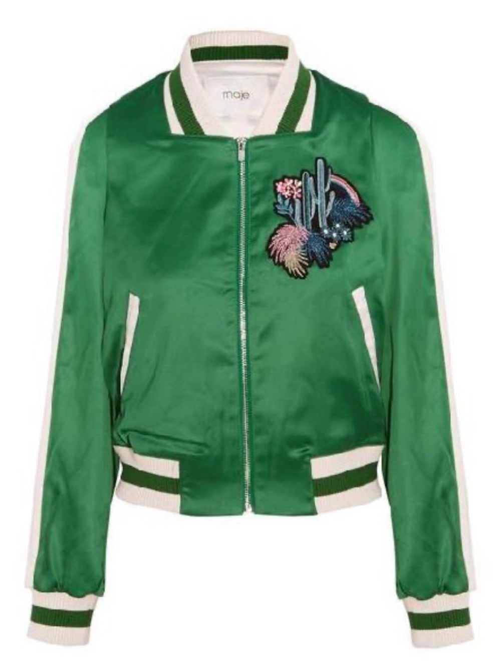 Maje Bacary Embroidered Stretch-Satin Bomber Jacket. Size  38 - US SIZE 6
